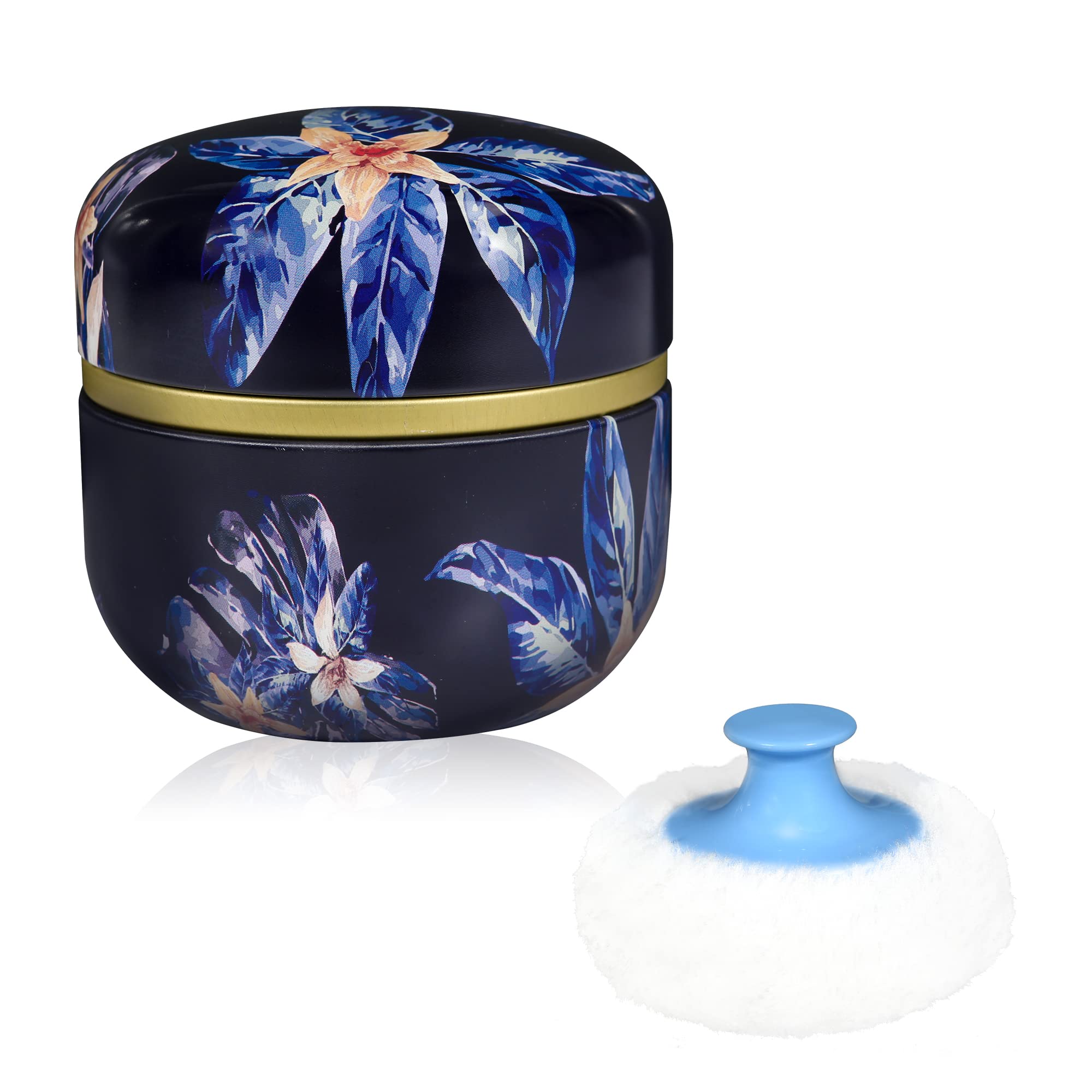 Photo 1 of WEMEGA Body Powder Case with Powder Puff Powder Container Tea Box for Baby and Women Powder Puff and Powder Case for Travel (Midnight Flower)