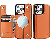 SkyEagle Compatible with Magsafe for iPhone 16 Pro Max Wallet Case with Card Holder,Women Men Phone Case PU Leather Kickstand Flip Protective Cover Credit Card Slots for Apple 16 ProMax,Orange