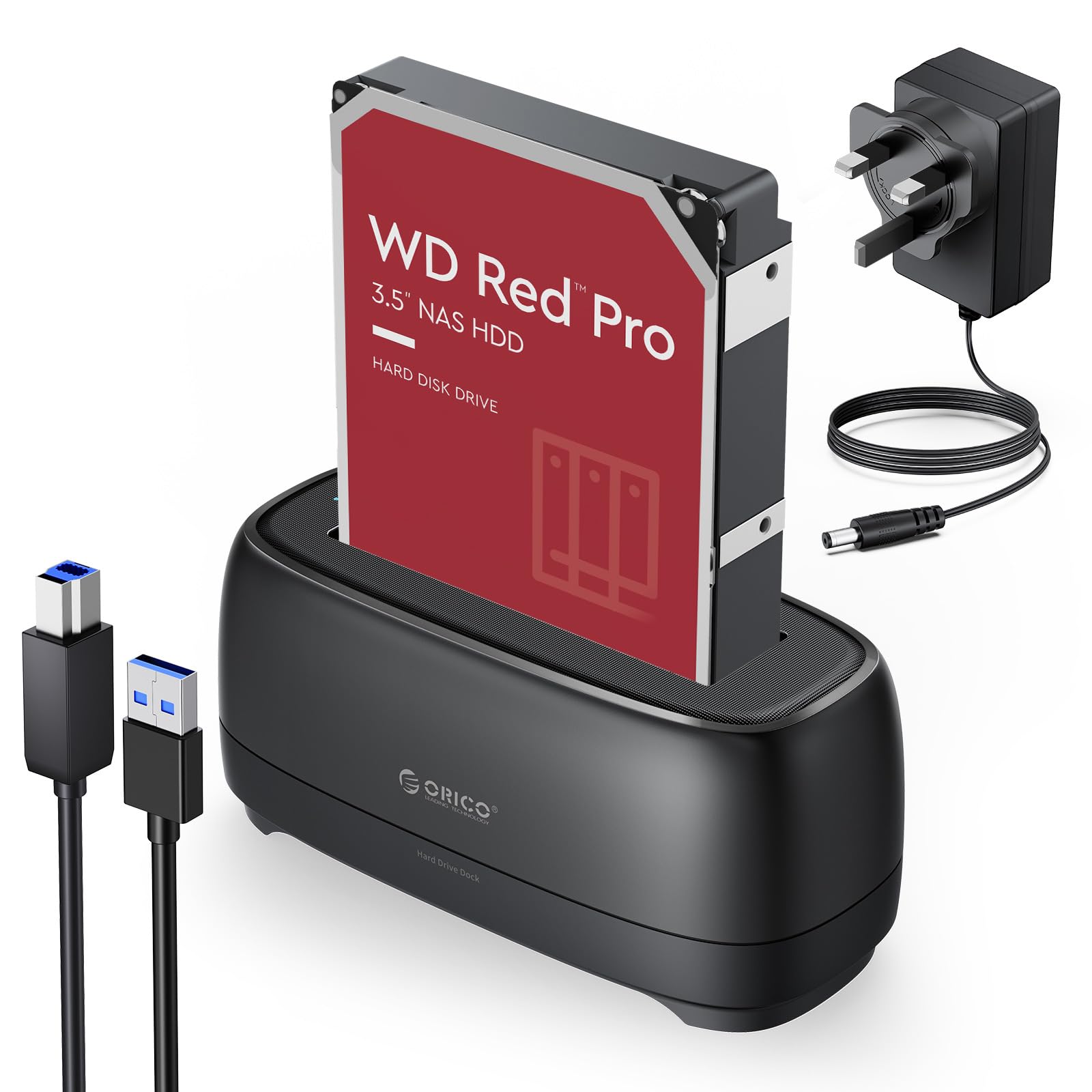 ORICO Hard Drive Docking Station USB 3.0 to SATA for 2.5&3.5 Inch HDD SSD 5Gbps Support UASP Hot-Swap Drive Bay Max Up to 22 TB with 12V 2A Power Adapter (DD18U3)