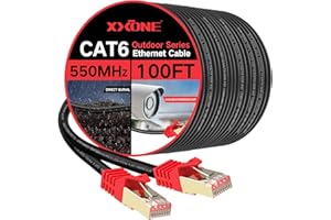 XXONE Outdoor Cat 6 Ethernet Cable 100ft, 26AWG Heavy-Duty Cat6 Networking Cord Patch Cable RJ45 LAN Wire Cable FTP Waterproo