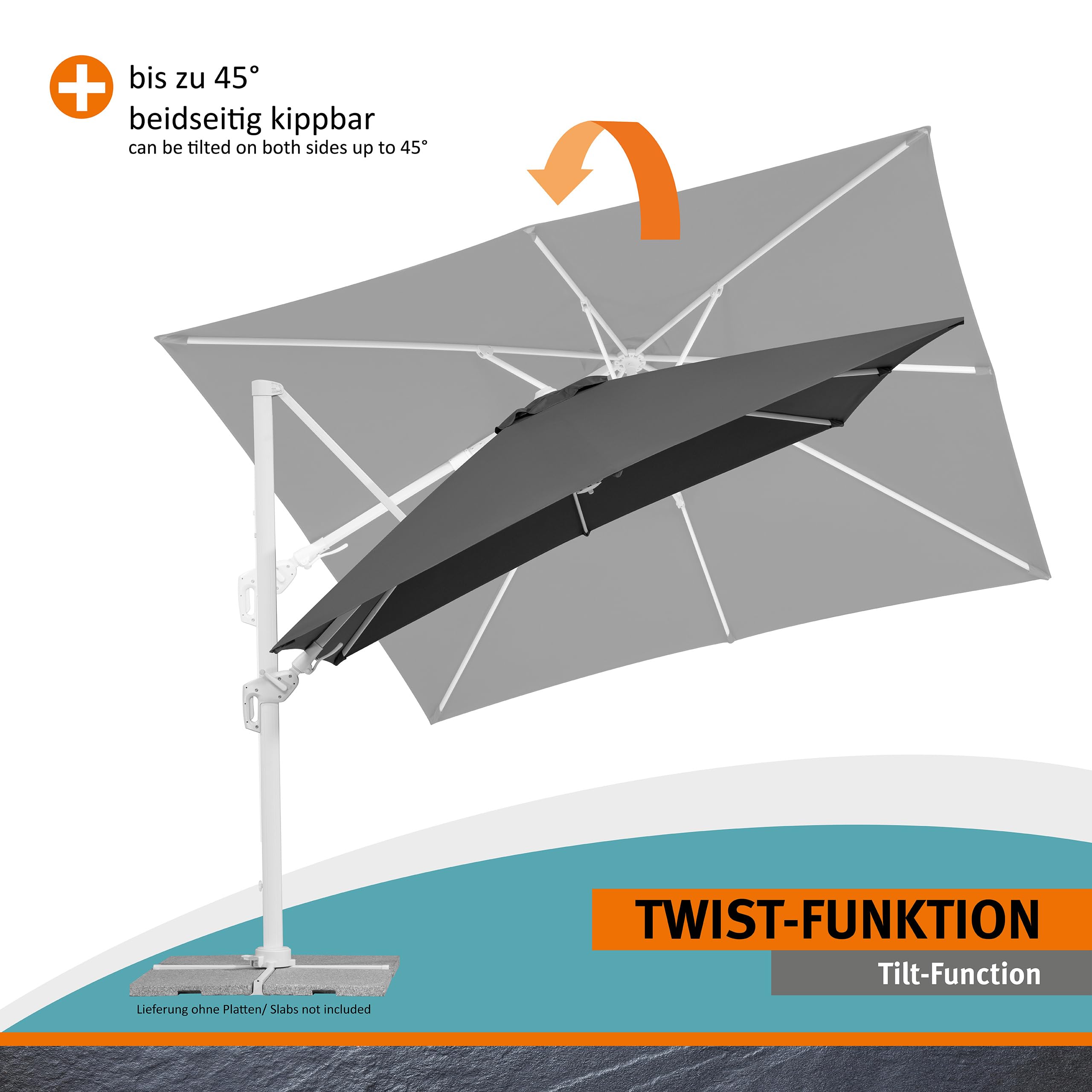 Schneider Sonnenschirm Rhodos Twist Bianco, anthrazit, 300 x 300 cm quadratisch, 731-15, Gestell Alu/Stahl, Bespannung Polyester, 25.7 kg 4