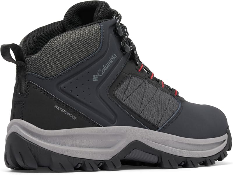 Botas de trekking e caminhadas Mid Rise impermeáveis para caminhadas transversais masculinas, Botas de trekking e caminhadas de altura média impermeáveis, pretas/vermelho montanha, 8