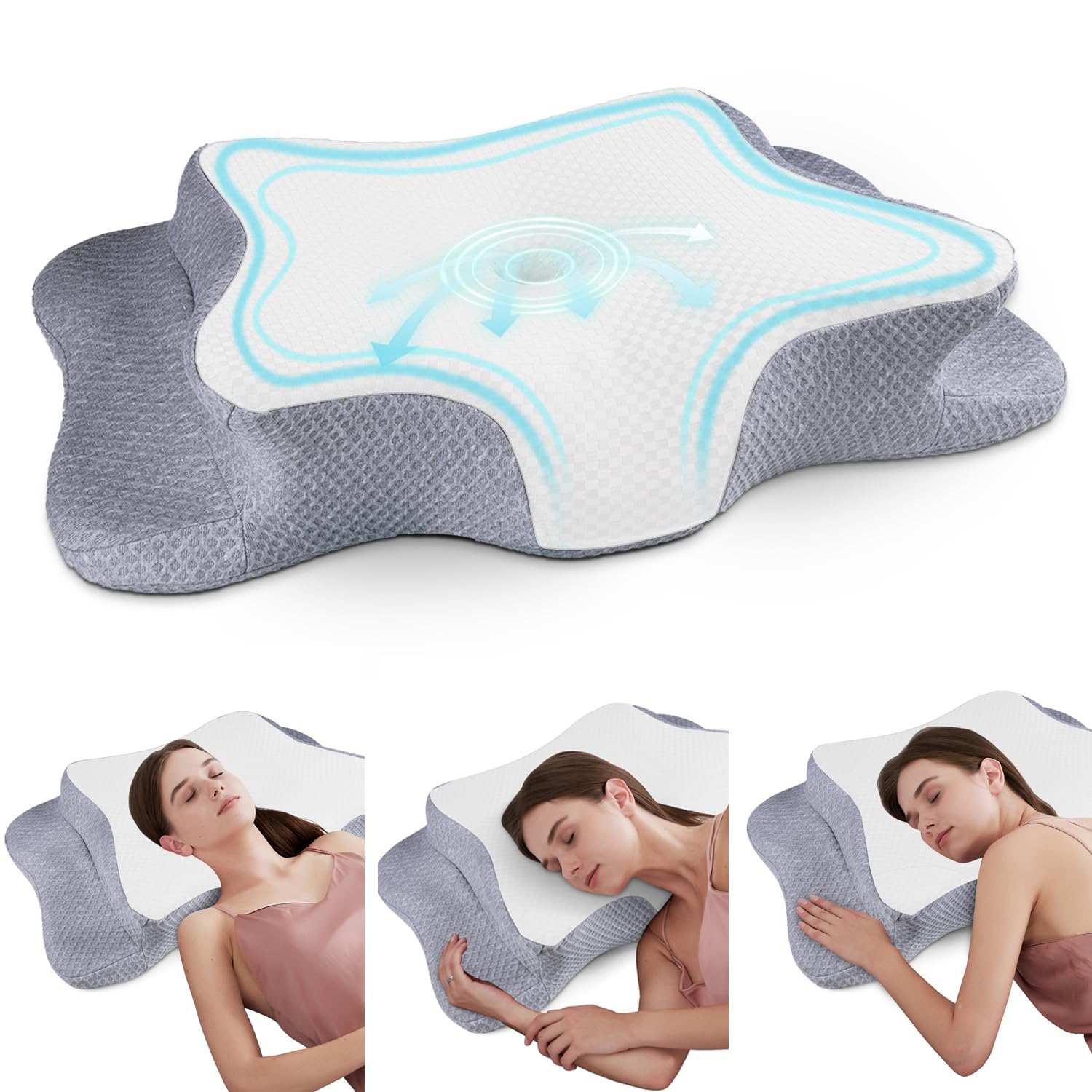 Cervical Neck Pillow for Pain Relief Sleeping, Contour Memory Foam Pillows, Ergonomic Side Sleeper Pillows for Adults, Cooling Orthopedic Neck Support Pillow for Back Stomach Sleepers