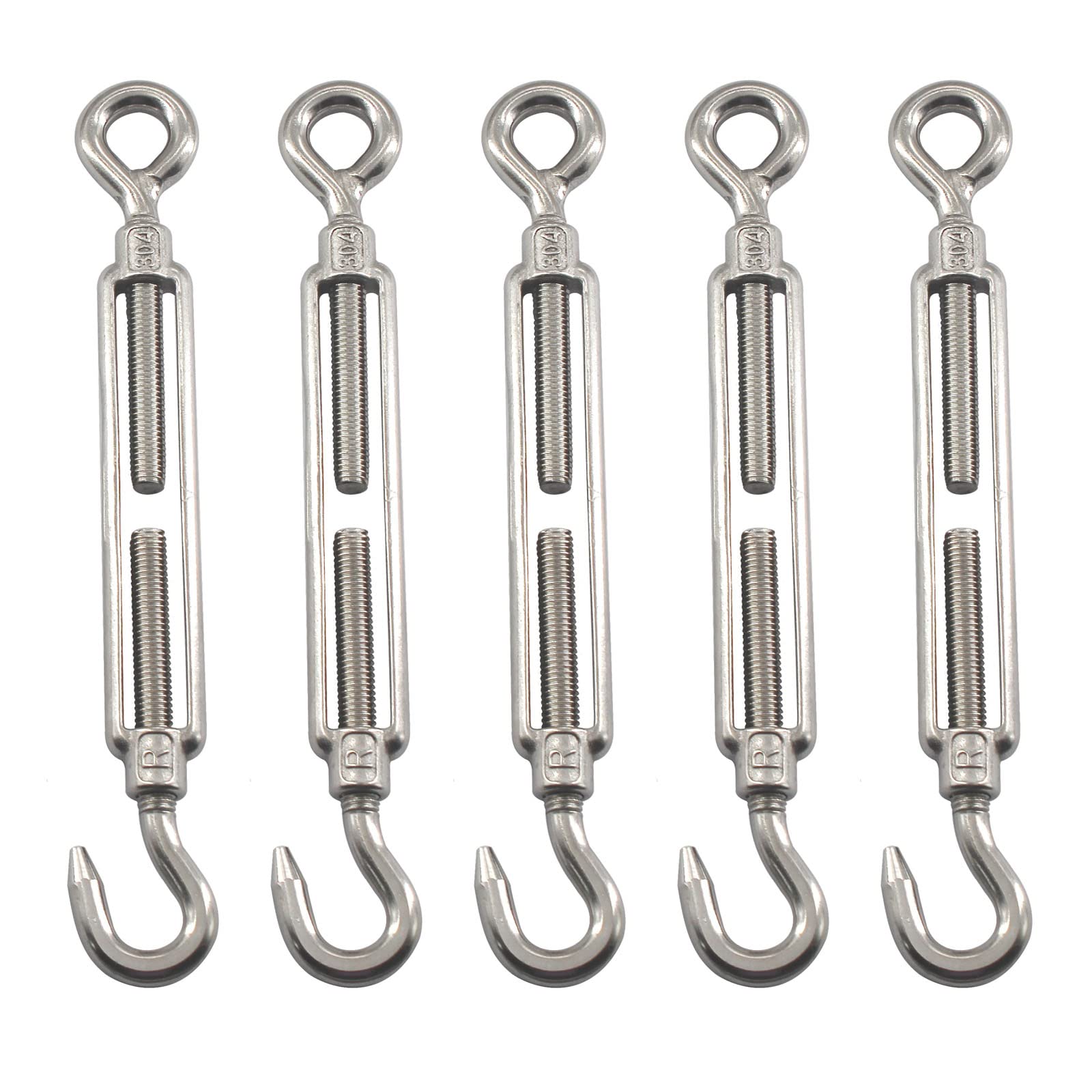 M6 Turnbuckle 304 Stainless Steel Turnbuckle Hook and Eye Turnbuckle Wire Rope Tension Pack of 5