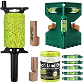 Konvixon 10PCS Masonry Line String Set for Bricklaying and Alignment | Post Level, 5 Line Levels, 2 Beech Wood Line Blocks,2 Rolls 540FT #18 Mason Line &amp; Reel, Dual Color Hi-Vis, Flu-yellow Black