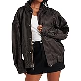 Tankaneo Womens Oversized Leather Jackets Trendy Zip up Bomber Motorcycle Coat 2025 Going out Outfits