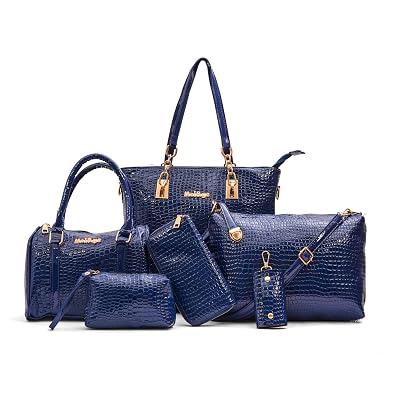 Mei&ge Crocodile Skin Pattern Glossy Finish PU/Synthetic Leather Handbags for Women - Set of 6