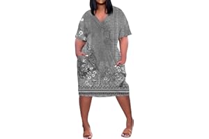 DOPOCQ Womens Summer Bodycon Dresses Casual V Neck Short Sleeve Smocked Floral Boho Short Beach Maxi Dress with Pockets