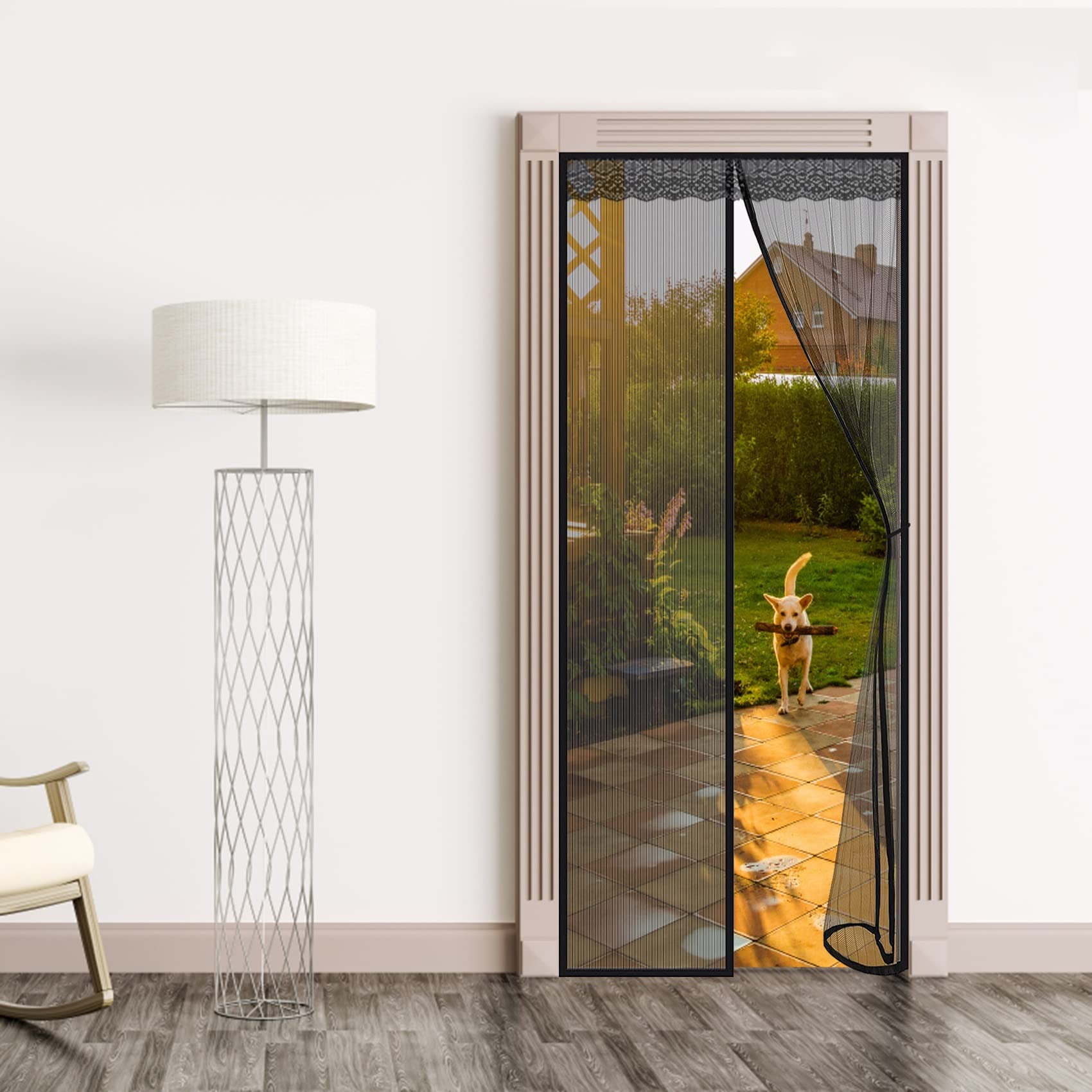 Magnetic Screen Door, 110x220cm Insect Fly Screen, Magnetic Soft Door, for Air Conditioning Room/Kitchen/Fit, Keep Bugs Out Lets Fresh Air in, Black