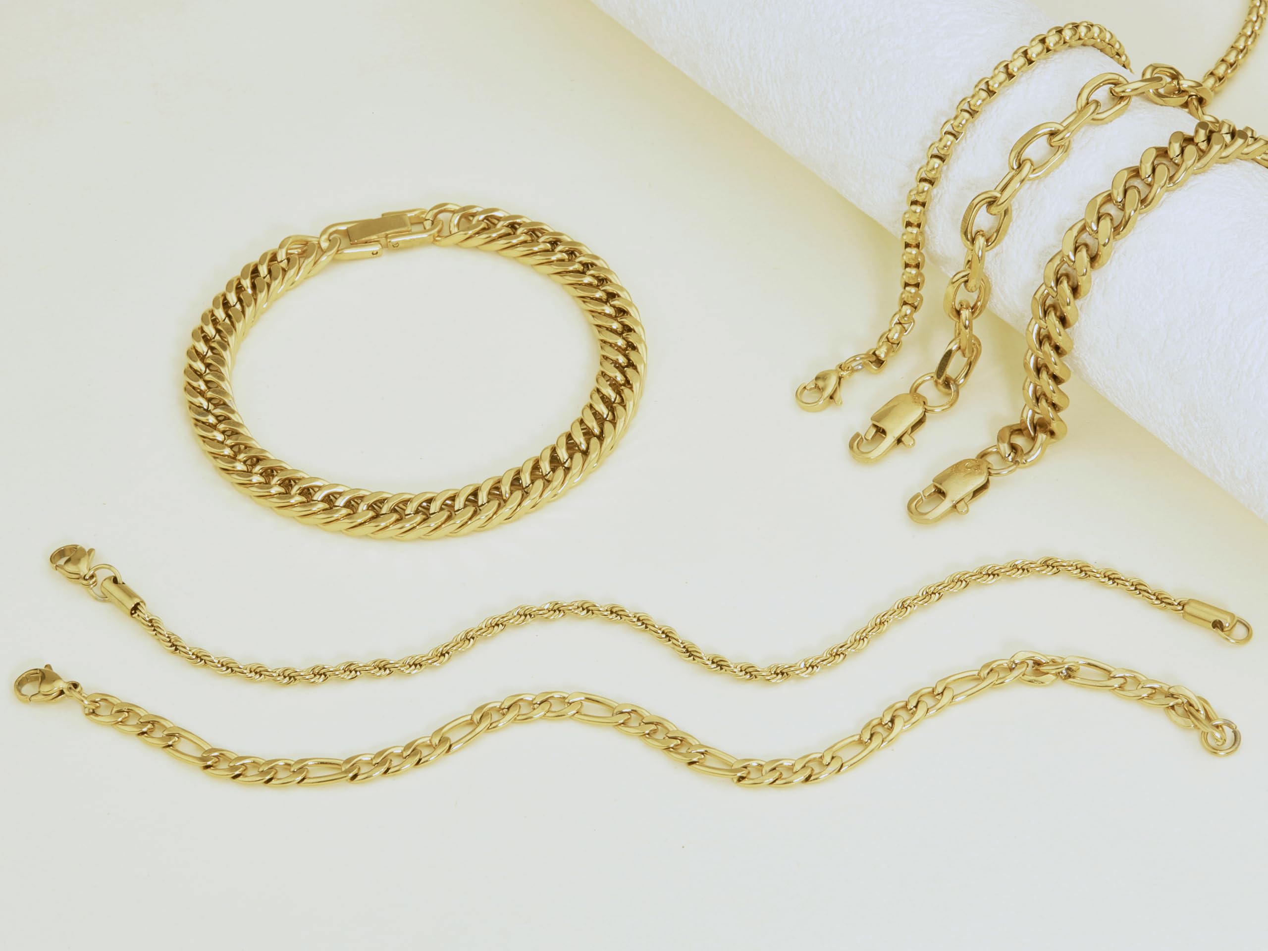 XIANNVXI 6 Pcs Stainless Steel Bracelets for Men Women Cuban Link Bracelet Rope Paperclip Chain Bracelets Set 6.5/7/7.5/8.3/9 Inches Mens Metal Bracelets