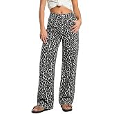 Baggy Jeans Womens High Waisted Leopard Print Jeans Wide Leg Denim Pants | Cheetah Printed Pants Loose Fit Y2k Vintage Style Trousers, Casual Outfit Trendy Street Wear, Without Sagging All Day Long