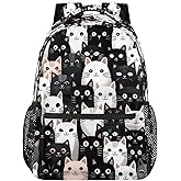 DJYQBFA Black White Cat Backpack for Women Men Kids 16 Inch Laptop Backpack Lightweight Travel Backpack Purse Casual Daypack School Backpacks for Girls Boys
