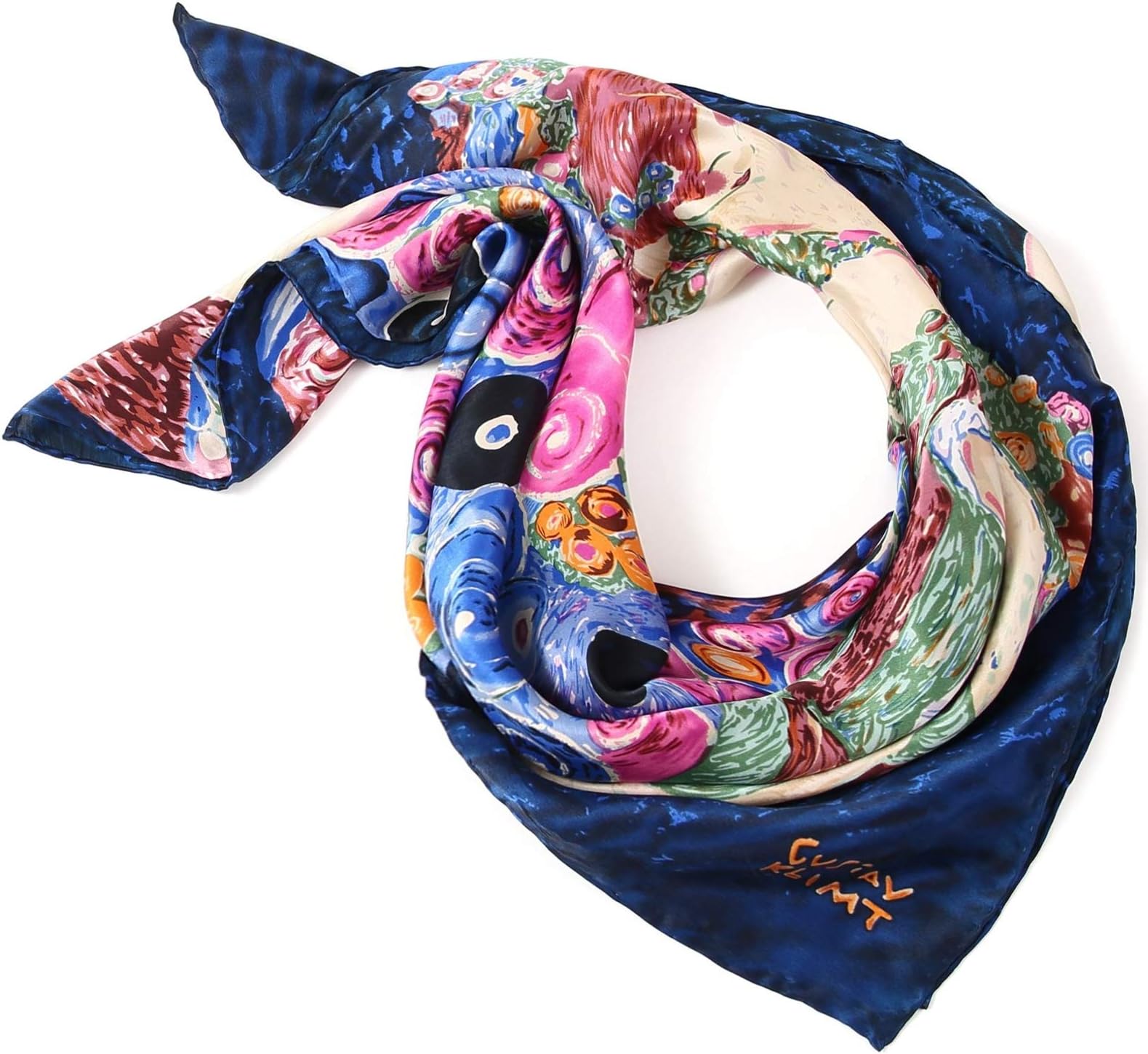 PrettysternWomen Gustav Klimt art printed Crepe Satin Silk 90/90 Square Scarf