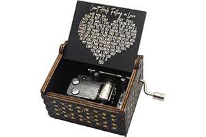 Aokely Can’t Help Falling in Love Music Boxes,Wood Laser Engraved Vintage Hand Cranked Cute Music Box, for Your Loved One's Birthday Valentine's Day Christmas
