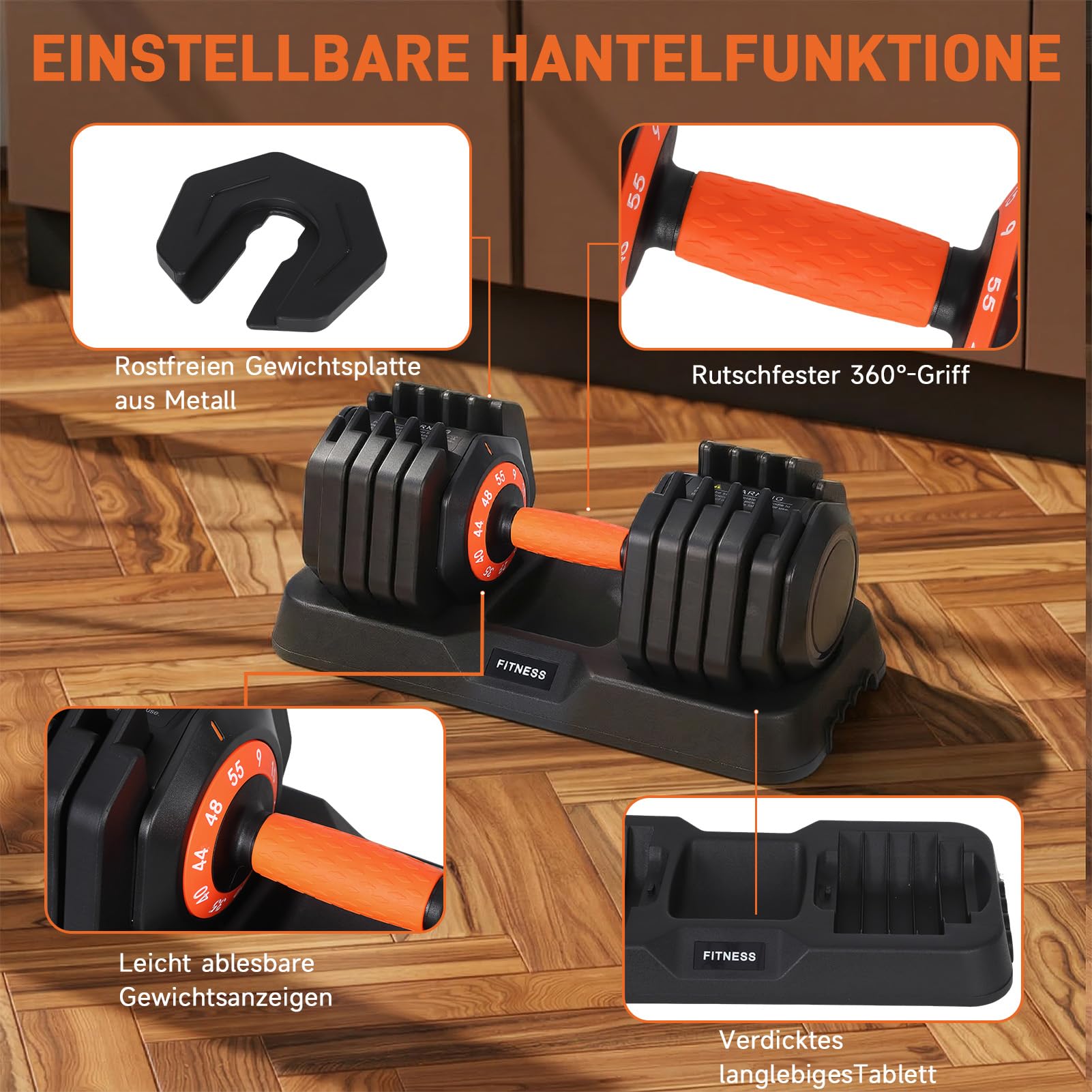 HAUSPROFI Verstellbare Hanteln 55 lbs (24,95kg)-Paar, Hanteln Set 10 in 1 Gewichtsstufen, Kurzhanteln Verstellbar Platzsparend mit rutschfestem Griff für Fortgeschrittene Krafttraining Fitnessstudio 4