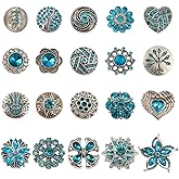GOMAKERER 20 Pcs Mixed Style Rhinestone Snap Buttons, Blue Jewelry Charms Ginger Buttons Crystal Press Buttons Snap Charms for Necklace Bracelet Jewelry Making