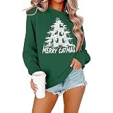 FRYAID Cat Sweatshirt Women Funny Black Cat Graphic Sweater Casual Cat Crewneck Holiday Long Sleeve Hoodie Pullover Top