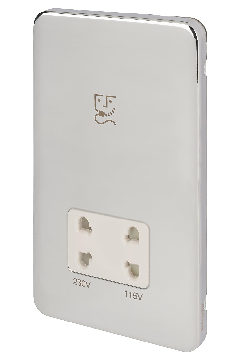 Schneider Electric Lisse Screwless Deco - Double Shaver Socket, Dual Voltage, 115/230V GGBL7090WPCS, Polished Chrome with White Insert - Image 3