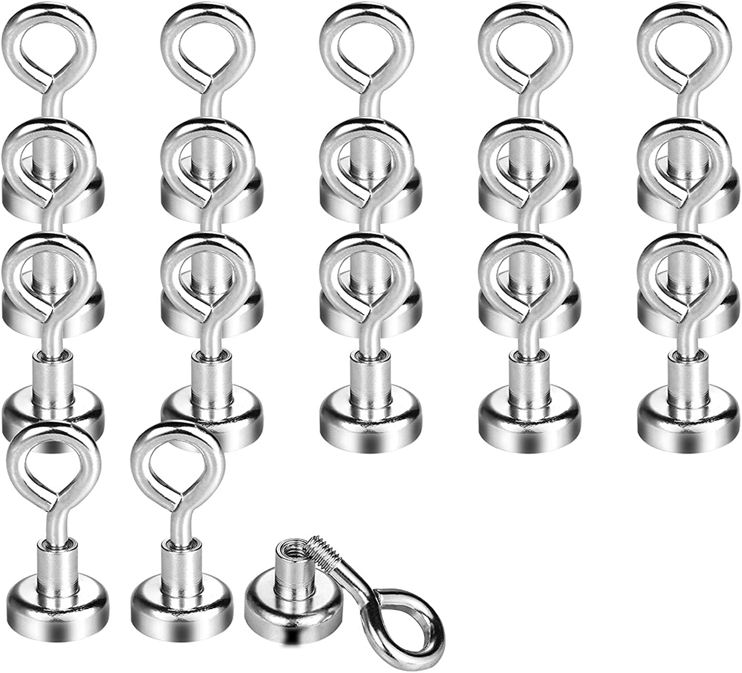 Wukong 18 Pack Extra Strong Neodymium Magnet Hooks, 8KG Strong Magnetic Hooks, 16mm Powerful Neodymium Magnetic Hook with Eyebolt for Kitchen, Fidge and Office