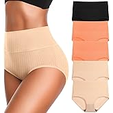 Women's High Waist Cotton Underwear Super Stretchy Briefs Full Coverage Panties Soft Women Panties 5-Pack