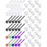 Jenxnjsjo Clear/Black/Multicolor Plastic Ball/Flat Stud Earrings Hole Saver Piercing Retainers Medical Grade for Women Men Sensitive Ears Sports Surgery Work