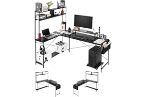 VEVOR L-Shaped Computer Desk, 67-inch Reversible Corner Gaming Desk with Monitor Stand & Movable CPU Stand, Modern Stylish PC