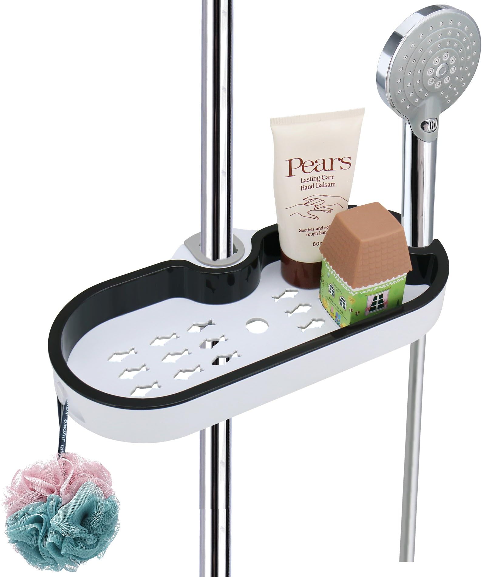 LEEFE Adjustable Shower Caddy Bath Shelf Rack Organizer with a Hook Storage Basket for Bathroom Soap Shampoo Conditioner Tidy, NO Drilling Wall Mounted - Suit for 20.5mm - 25mm Rail