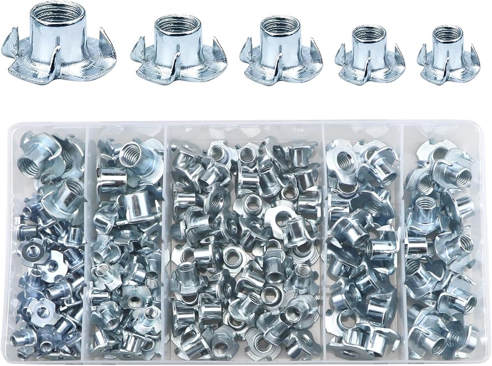 Lemiyoo 151 Pcs T-Nut Set M4-M10 Zinc-Plated Wood Furniture Bracket Kit