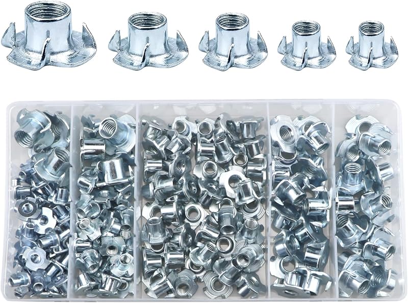 Lemiyoo 151 Pcs T-Nut Set M4-M10 Zinc-Plated Wood Furniture Bracket Kit