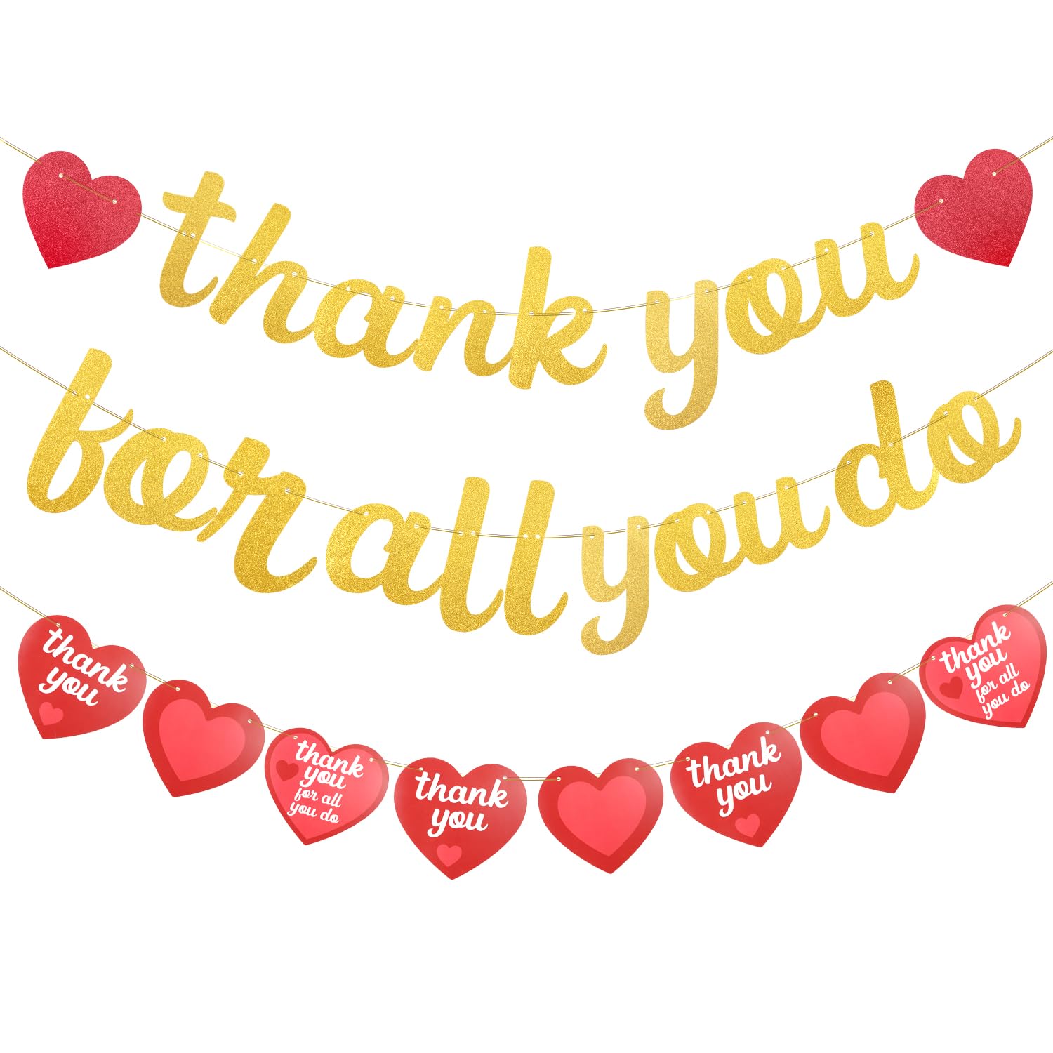 Thank You Banner - No-DIY Glitter Teacher Appreciation Decorations for Staff, Employees, Doctor, Nurse