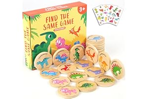 Protado Wooden Match Memory Game for Kids, 24Pc Memory Matching Cards, Educational Memory Matching Game for Pre-Kindergarten Early Learning Development Kids-Dinosaur