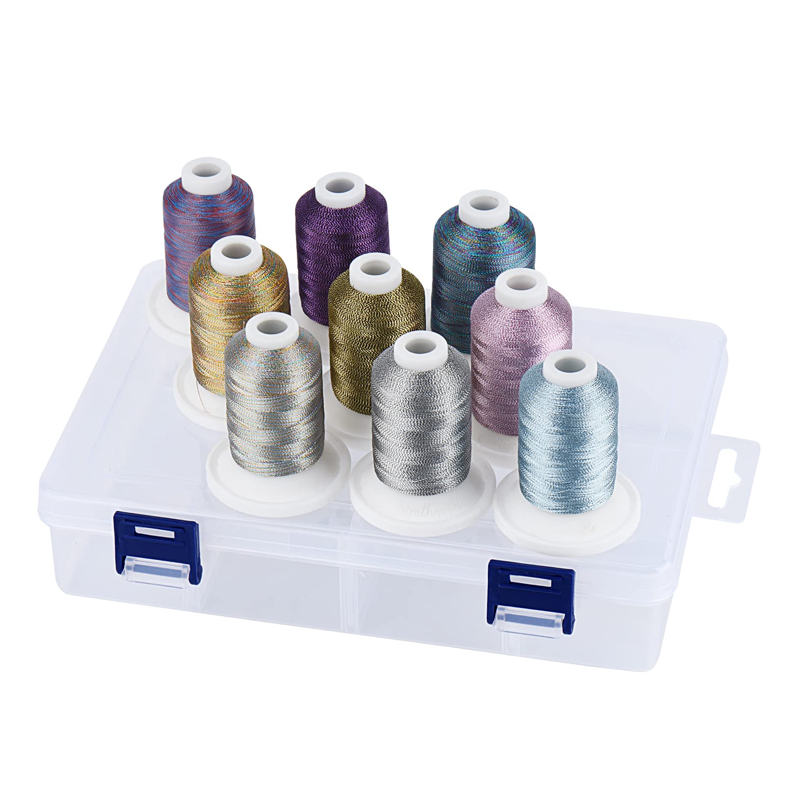 Simthread Metallic Embroidery Thread with Storage Box, 700M Snap Spools 9 Colors for Embroidery and Sewing Machine