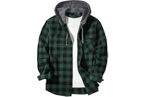 LIKEOULI Hoodies for Men Shirts Casual Button Down Plaid Shirt Jackets for Men Long Sleeve Stylish Hooded with Pocket
