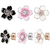 Mabor 3 Pairs Flower Stud Earrings for Women, Earring Cute Ear Studs Cherry Blossom Daisy Rose Flower Stud Earrings for Women