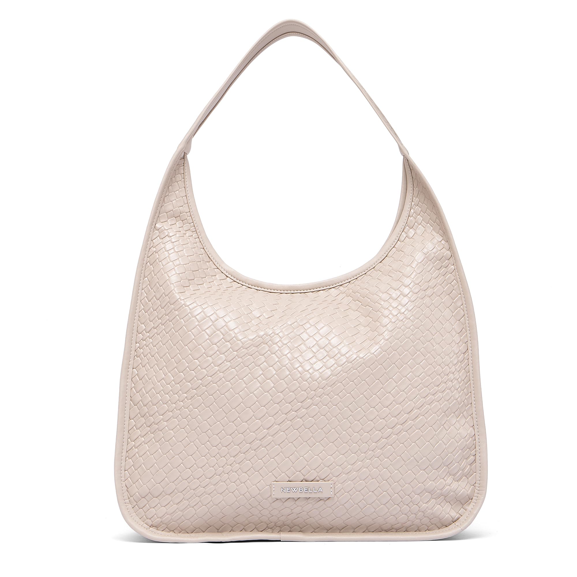 NEWBELLA Hobo Purse, PU Leather Shoulder Bag, Tote Handbag for Work and Travel (Woven Cream) Image