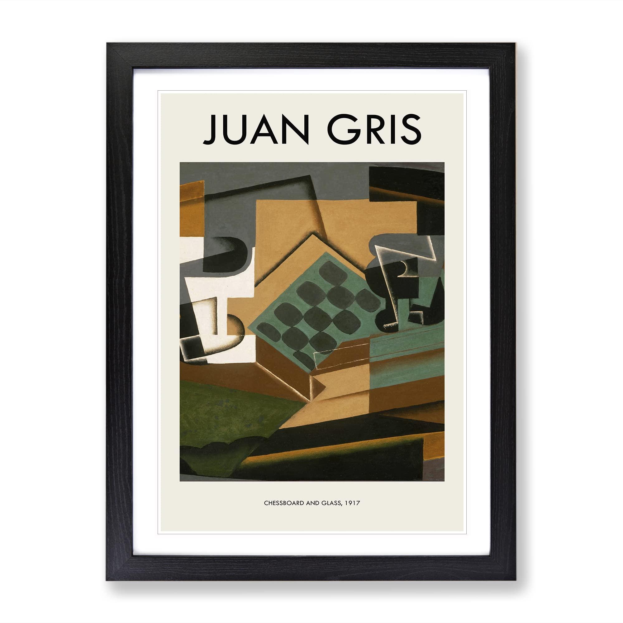 Chessboard And Glass By Juan Gris Exhibition Museum Painting Framed Wall Art Print, Ready to Hang Picture for Living Room Bedroom Home Office Décor, Black A3 (34 x 46 cm)