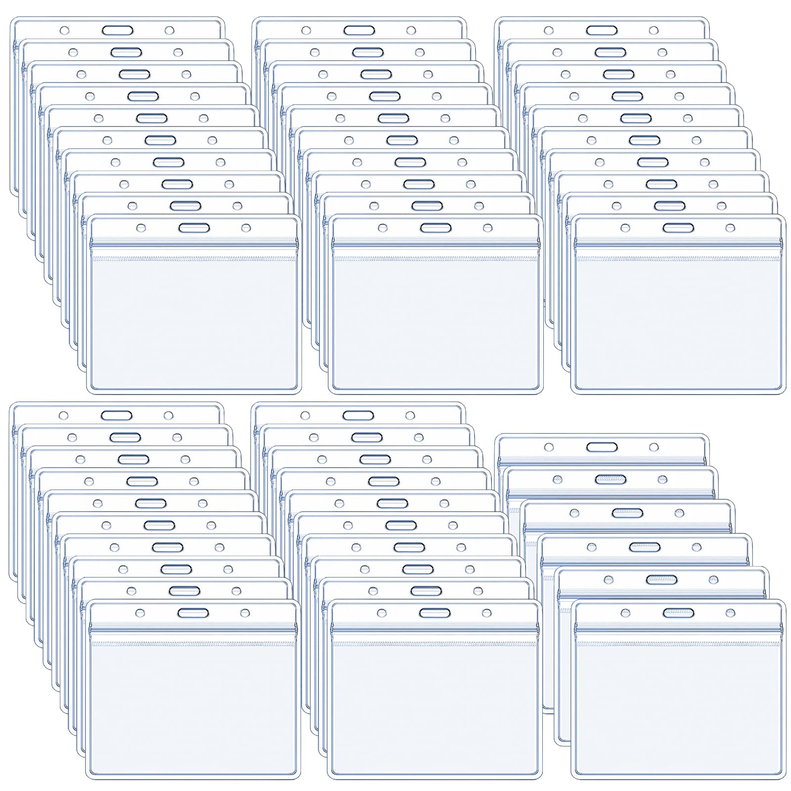 Dadabig 50Pcs ID Card Holder, Plastic Horizontal Name Tag Clear Waterproof Plastic Badge Holder Lanyard ID Card Holders for Multiple Cards, 100x85mm