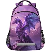 LFICRTAN Purple Dragon Backpack for Boys Girls Kids Elementary Bookbag School Bag Students Daypack Travel Rucksack