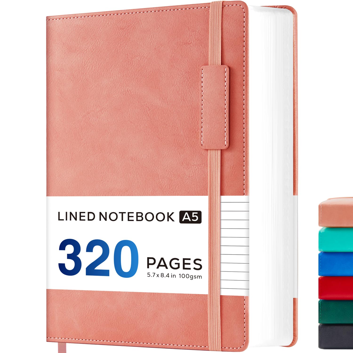 NIRMIRO Journal Notebook A5 Hardback, Leather Notebook Notepad with 320 Pages 100gsm Thick Paper, No Bleed, Lined Journals Note books for Women Men Writing Work, Pink, 14 x 21 cm