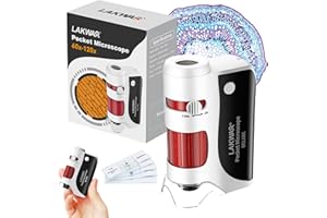LAKWAR 60x-120x Mini Pocket Microscope for Kids Adults, Portable Handheld Microscope with Microscope Slides, Miniscope Portable Microscope for Kids Little Scientist Students School Minilabsters Education