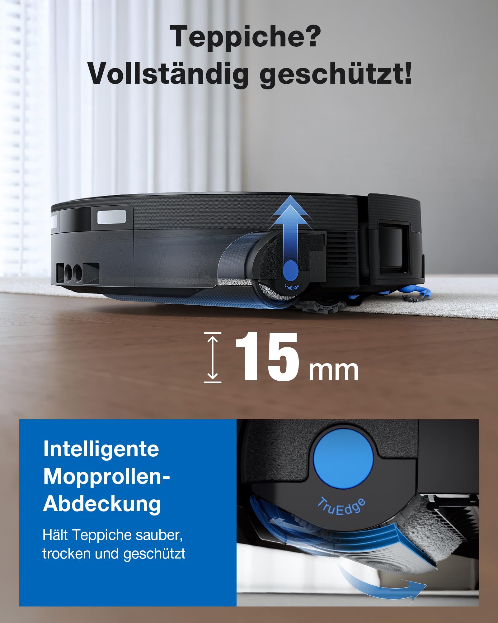 ECOVACS X12 OMNICYCLONE Saugroboter mit Wischfunktion, Blast & 22.000 Pa, FocusJet-System zur Fleckenvorlösung, OZMO Roller 3.0, Ausfahrender Wischmopp, PureCyclone 2.0 Auto-Entleerung, Silberschwarz 3