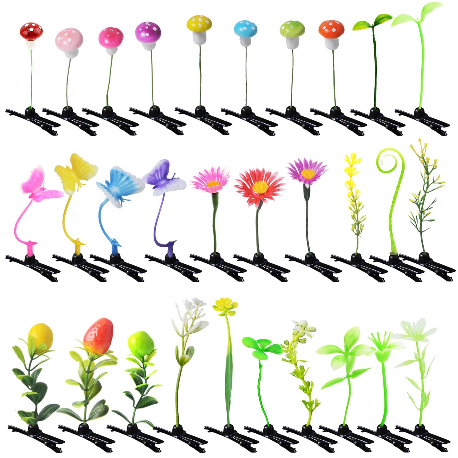 Photo 1 of 30 Pcs Bean Sprout Hair Clips, Tianhoudeger Mixed Style Plant Hairpins Flower Hair Clip Little Grass Barrette Mushroom Butterfly Headwear Hair Accessories for Women Girl School Home Party Christmas