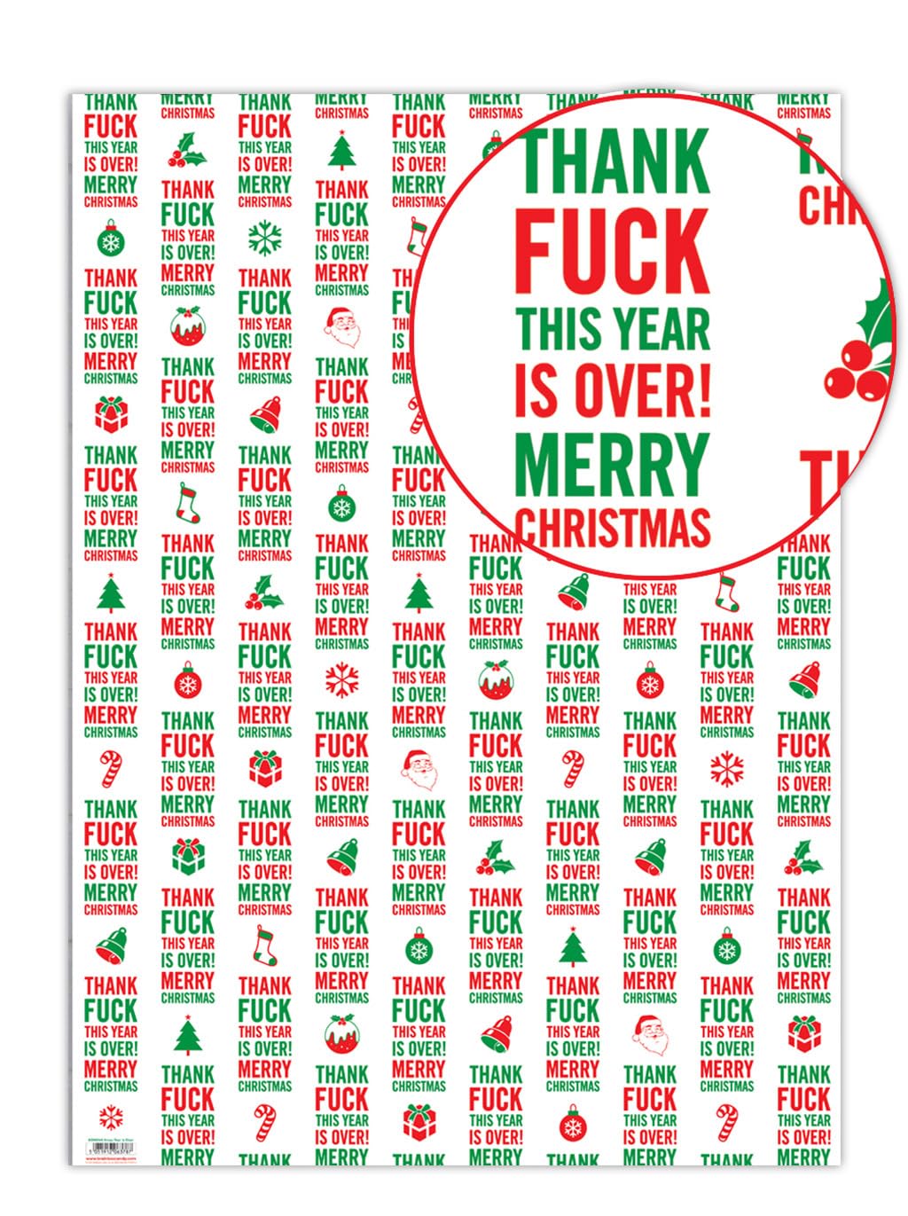 Brainbox Candy - 2 Sheets of 'Thank F This Year Is Over' Funny Christmas Wrap - Rude Offensive Xmas Wrapping Paper - Giftwrap For Adults With A Cheeky Sense Of Humour