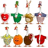 Bailiyake 8 Set Holiday Porch Goose Outfits Summer 4th of July Fall Halloween Christmas Valentine's Day St. Patrick Easter All Seasons Theme Goose Costume for 23" Goose Patio Yard Decor