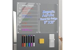 POLEGAS pugdodo 2 Pcs Magnetic Weekly Calendar for Fridge, 9"x13" Acrylic Magnet Dry Erase Board, Small Week Meal Planner Board for Refrigerator, Clear Whiteboard Calendar for Student, Home, Office (9"x13")