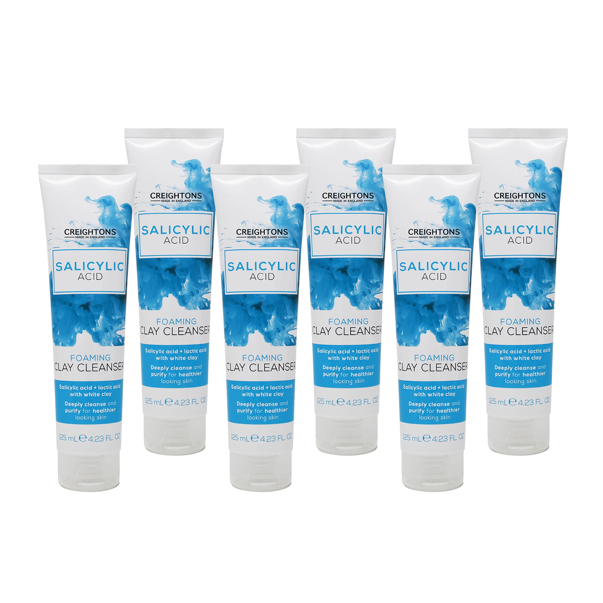 Creighton’s 6 x 125ml Multipack Salicylic Acid Foaming Clay Face Cleanser, Formulated with Lactic Acid and White Clay, to Deeply Cleanse & Purify for Healthier Looking Skin, Vegan & Cruelty Free