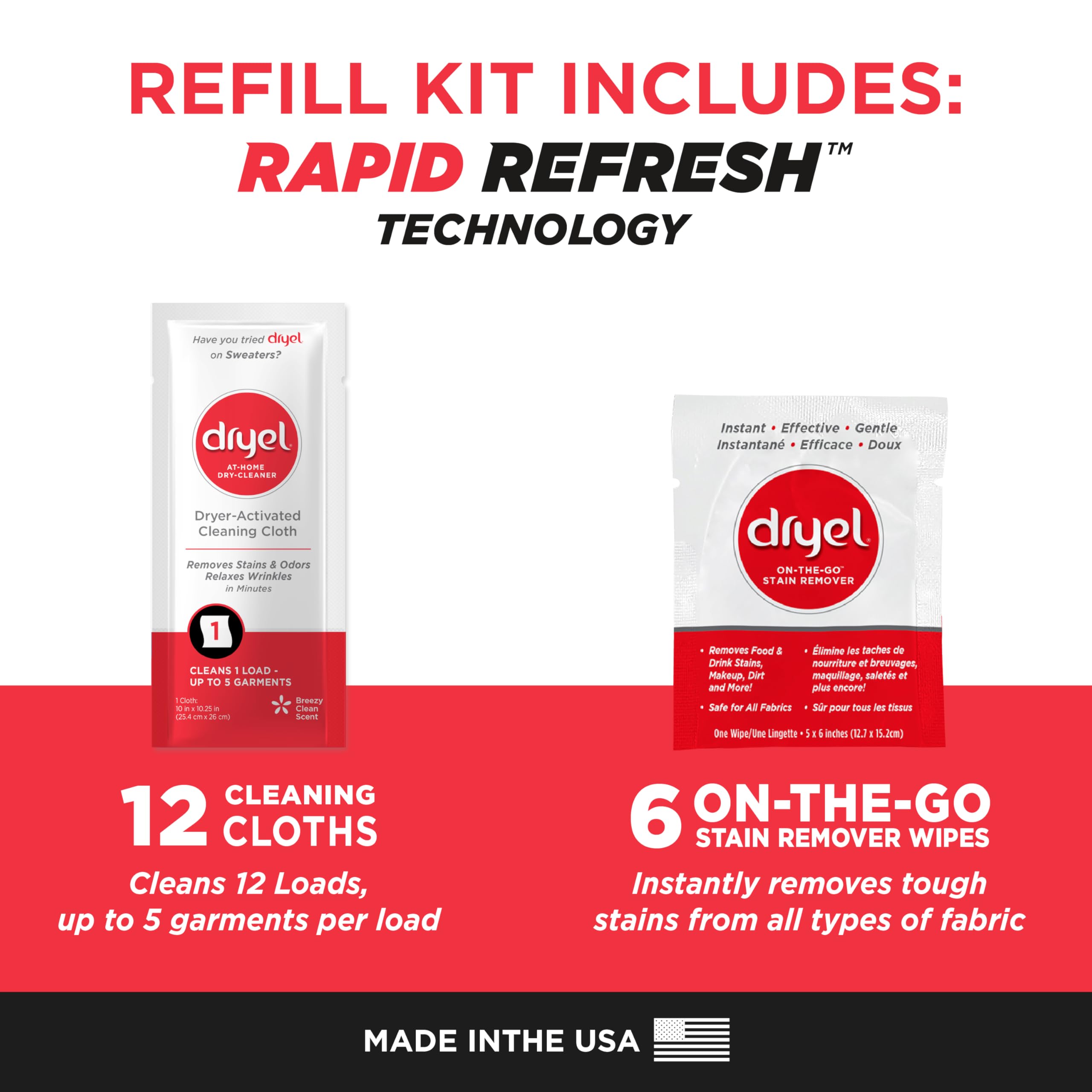 dryel At-Home Dry Cleaner Refill, New and Improved, Gentle Laundry Care for Special Fabrics and Dry-Clean-Only Clothes, 12 Loads with On-the-Go Stain Remover