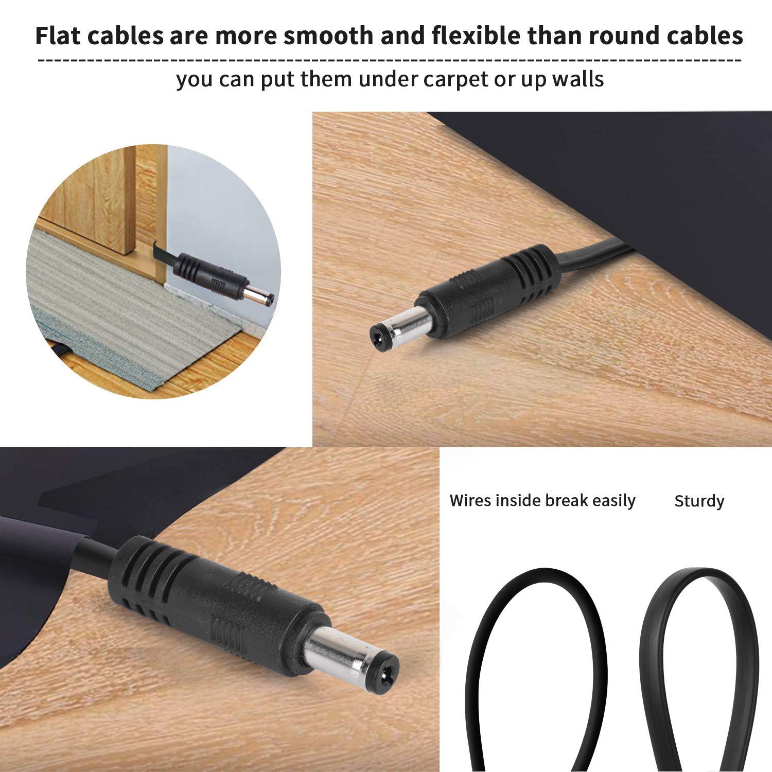 Uogw 2 Pack DC Power Extension Cable 10ft 2.1mm x 5.5mm Compatible with 12V DC Adapter Cord for CCTV IP Camera, LED, Car, Black