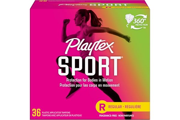 Playtex Sport Tampons with Flex-Fit Technology, Regular Absorbency, Unscented, Pack of 36 Fragrance Free Tampons