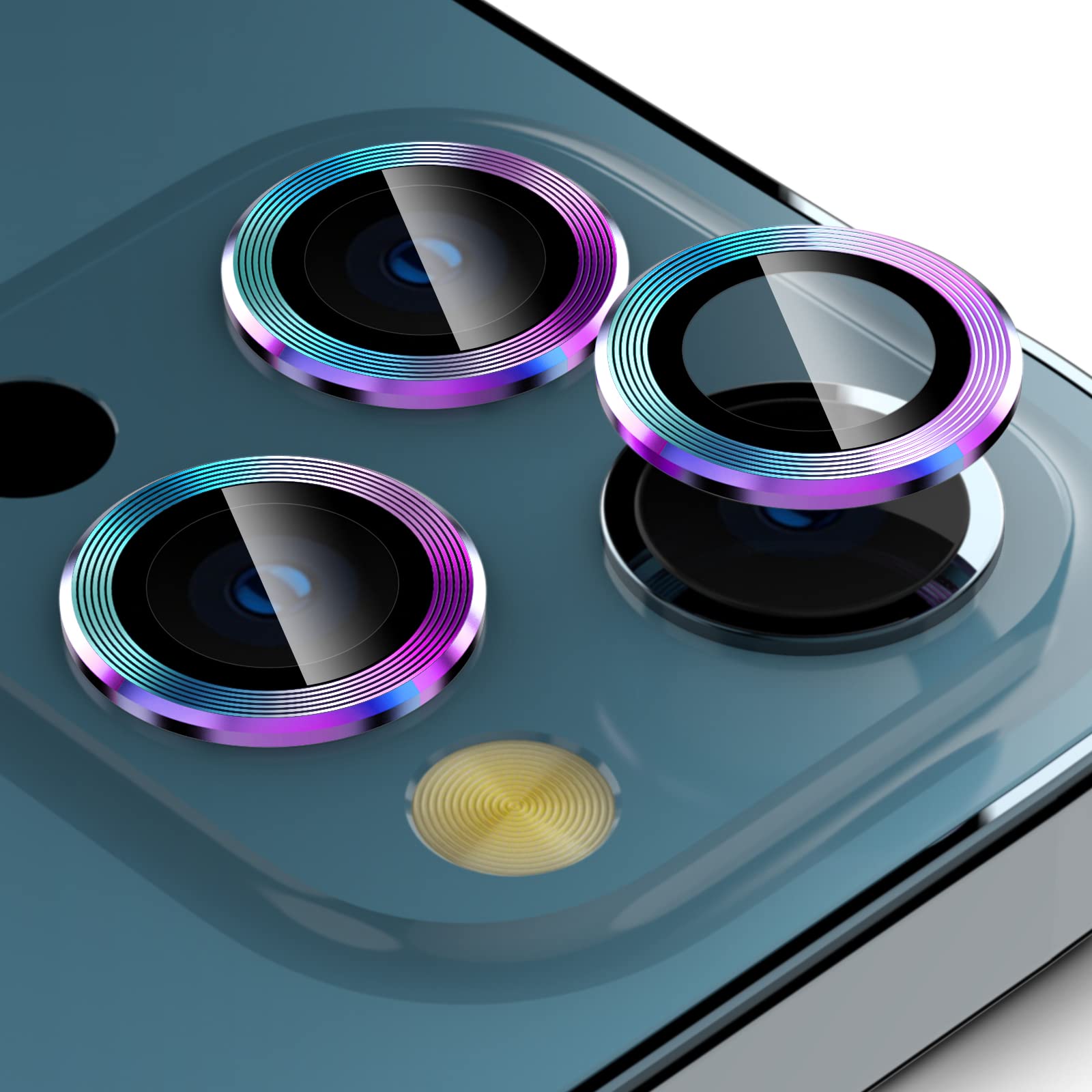 [3 Pack] imluckies Colorful Camera Lens Protector for iPhone 12 Pro Max Premium Tempered Glass Film Aluminum Alloy Lens Ring Cover, Dazzling Rainbow